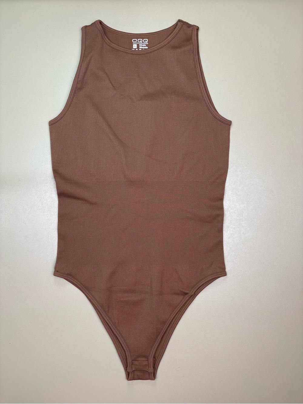 OQQ Ribbed Seamless Bodysuit 2 Pack Sleeveless Thong Nude Black XL